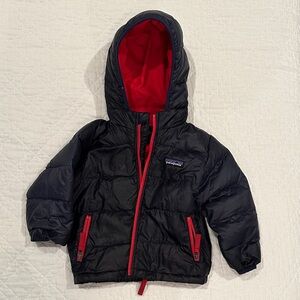 Patagonia Kids 12-18M Navy Blue Down Puffer Jacket with Red Highlights
